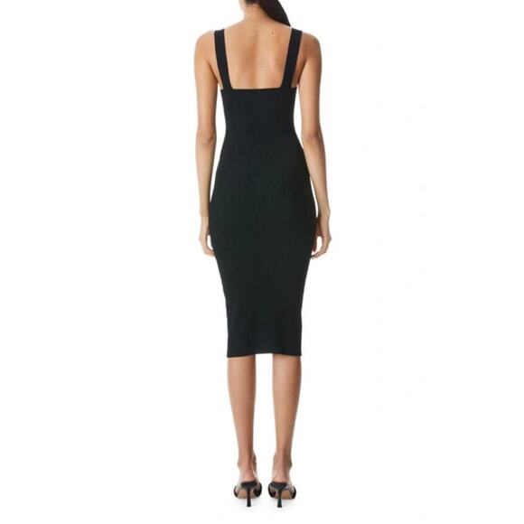 ALICE AND OLIVIA Twist Front Cutout Stretch Cotton Knit Midi Dress In Black XL - Picture 2 of 13